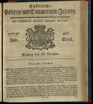 49tes Stueck, Montag den 6ten December 1773