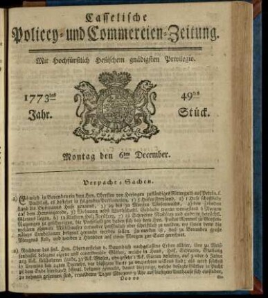 49tes Stueck, Montag den 6ten December 1773
