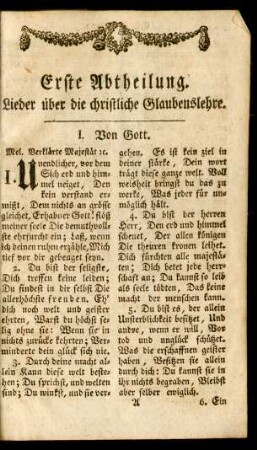 Erste Abtheilung. Lieder über die christliche Glaubenslehre