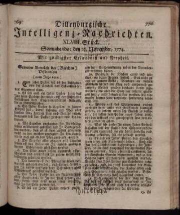 Sonnabends: den 26. November 1774.