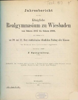 Jahresbericht über das Schuljahr .... 1887/88