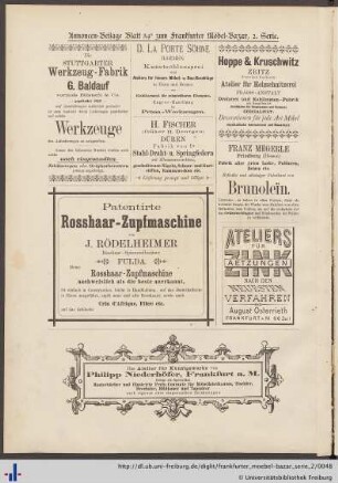 Annoncen-Beilage Blatt 34a zum Frankfurter Möbel-Bazar, 2. Serie.