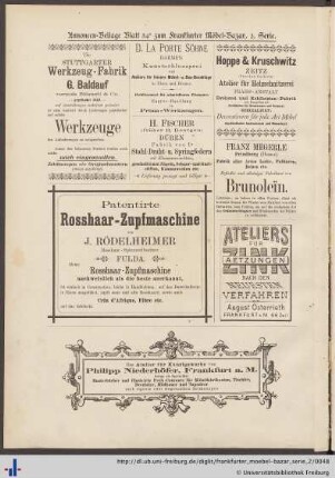 Annoncen-Beilage Blatt 34a zum Frankfurter Möbel-Bazar, 2. Serie.
