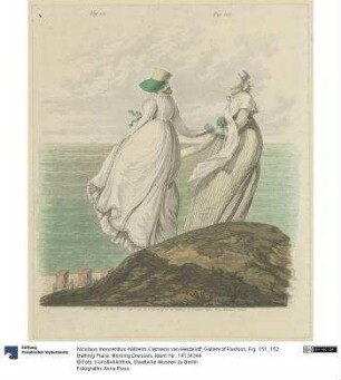 Gallery of Fashion, Fig. 151, 152: Bathing Place. Morning Dresses