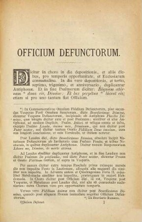 Officium defunctorum : una cum missa et absolutione pro defunctis ; mediationum et finalium initia in commodiorem psallentium usum