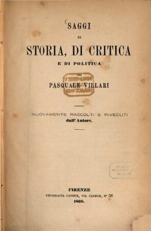 Saggi di storia, di critica e di politica