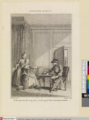 [Illustration zu Texten von Voltaire - Eine Szene aus der Tragödie "L’Écossaise"]
