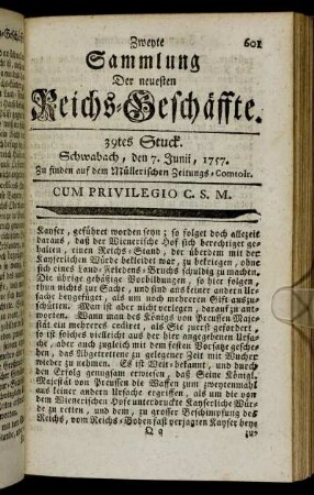 39tes Stuck. Schwabach, den 7. Junii, 1757.