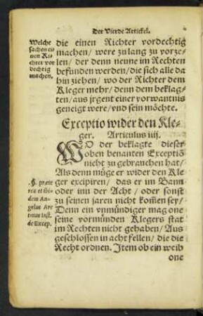 Exceptio wider den Kleger. Articulus iiii.