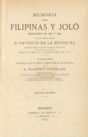 Memoria sobre Filipinas y Joló : redactada en 1863 y 1864