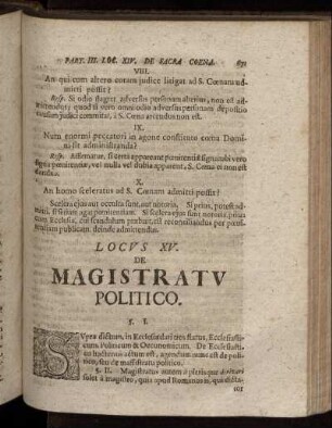 Locus XV. De Magistratu Politico