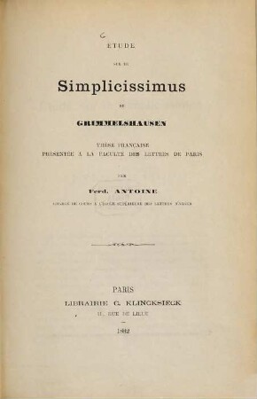 Étude sur le Simplicissimus de Grimmelshausen