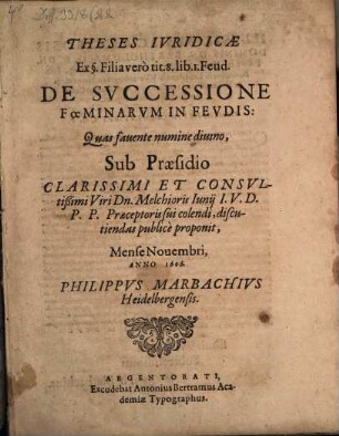 Theses iurid. ... de successione foeminarum in feudis