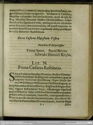 Lit. N. Prima Caesarea Resolutio