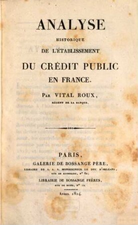 Analyse historique de l'étabilissement du crédit public en France