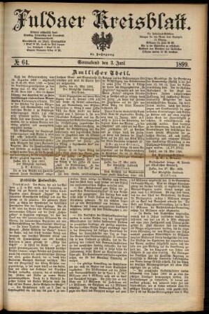 Erste Ausgabe vom Samstag, den 03. Juni 1899.