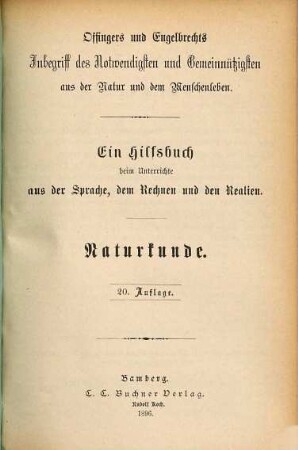 Offingers und Engelbrechts Inbegriff des Notwendigsten und Gemeinnützigsten aus der Natur und dem Menschenleben, 5. Naturkunde