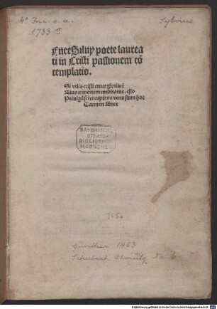 Carmen de passione Christi (Walther, Initia 15932) : mit Anhang über die Namen Jesus und Christus und Gedicht 'Si velis cristi cruce ...'