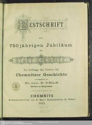 Festschrift zum 750-jährigen Jubiläum der Stadt Chemnitz