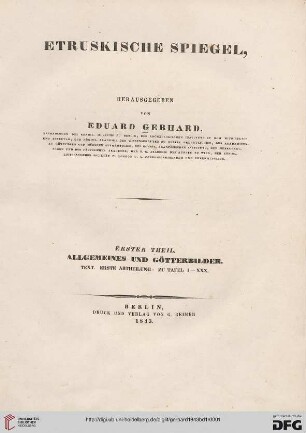 Band 1: Etruskische Spiegel: Allgemeines und Götterbilder