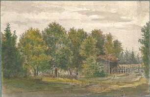 Neureuther, Lorenz; Landschaftskizzen - Holzhaus (Ansicht)