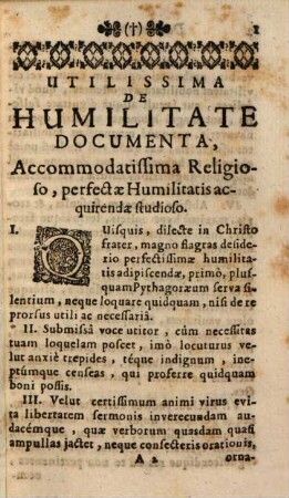 R. P. Sanctii De S. Catharina Ordinis S. Bernardi, Utilissima De Humilitate Documenta : Accomodatissima Religioso perfectae Humilitatis acquirendae studioso ; Italico olim idiomate vulgata