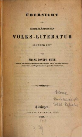 Übersicht der niederländischen Volks-Literatur älterer Zeit