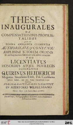 Theses Inaugurales De Compensationibus Proprietalibus