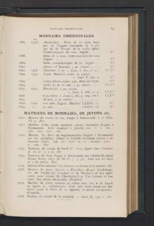 Matrices de monnaies, de jetons etc.