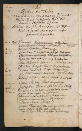Winterhalbjahr 1722/1723. Rektorat Johann Eberhard Rösler