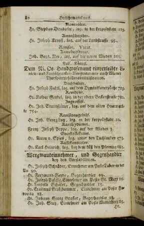 Wegmauteinnehmer, und Gegenhandler bey den Vorstadtlinien. - Kais. auch Kais. Kön. Hofkriegsrath[...]