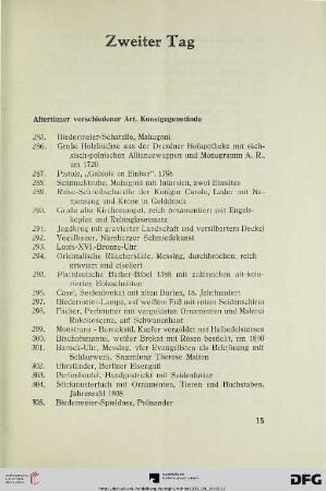 Altertümer verschiedener Art, Kunstgegenstände (Nr. 285-305)