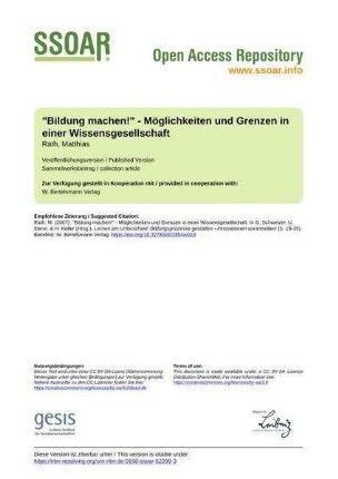 "Bildung machen!" - Möglichkeiten und Grenzen in einer Wissensgesellschaft