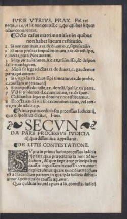 Secunda Pars Processus Iudiciarii, quae diffinitiva appellatur.