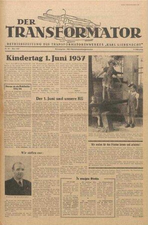 TRO-Betriebszeitung 'Der Transformator'; Nr. 21/1957 (Mai 1957)