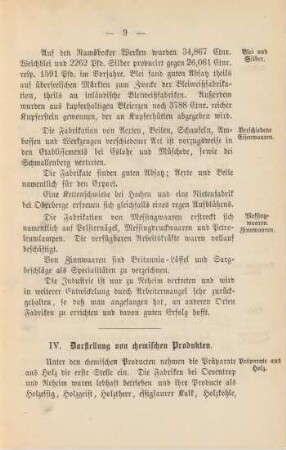 IV. Darstellung von chemischen Produkten.
