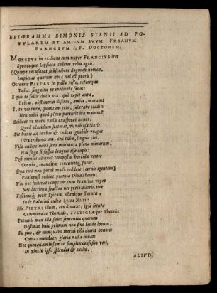 Epigramma Simonis Stenii Ad Popularem Et Amicum Suum Urbanum Francium ...
