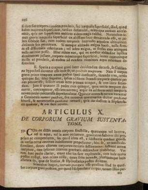 Articulus X. De Corporum Gravium Sustentatione.