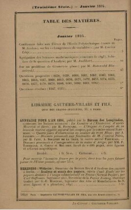 Table des matières. Janvier 1894.