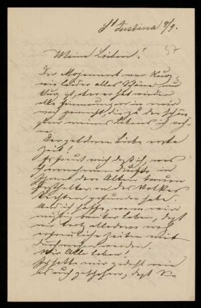 57: Brief von Hermann Victor Wagner an Gottlieb Planck, St. Justina, 8.9.[o.J.]
