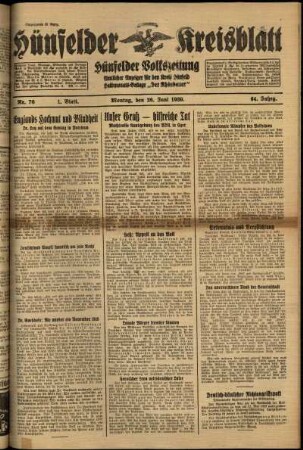 Erste Ausgabe vom Montag, den 26. Juni 1939.