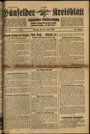 Erste Ausgabe vom Montag, den 26. Juni 1939.