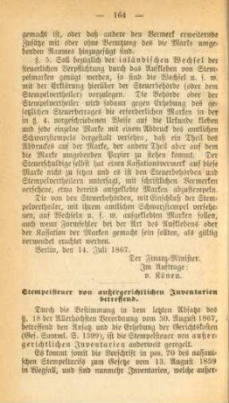 Stempelsteuer von außergerichtlichen Inventarien betreffend