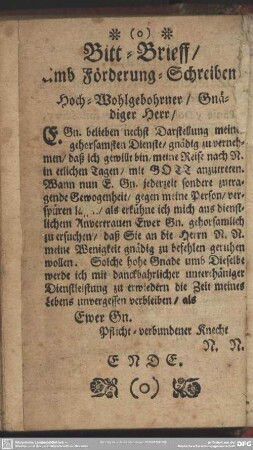 Bitt-Brieff, Umb Förderung-Schreiben