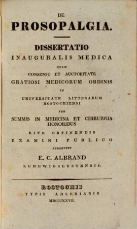 De prosopalgia : dissertatio inauguralis medica