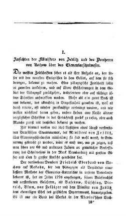 Ansichten des Ministers von Bedtlitz und des Domherrn von Rochow über das Elementarschulwesen