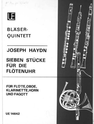 Sieben Stücke für die Flötenuhr : für Flöte, Oboe, Klarinette, Horn u. Fagott