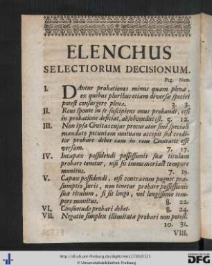 Elenchus Selectiorum Decisionum.