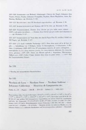 Aa 134 s. Katalog der neuzeitlichen Handschriften