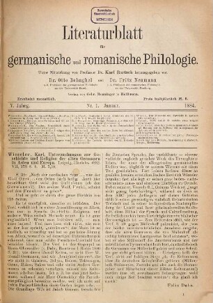 Literaturblatt für germanische und romanische Philologie. 5. 1884